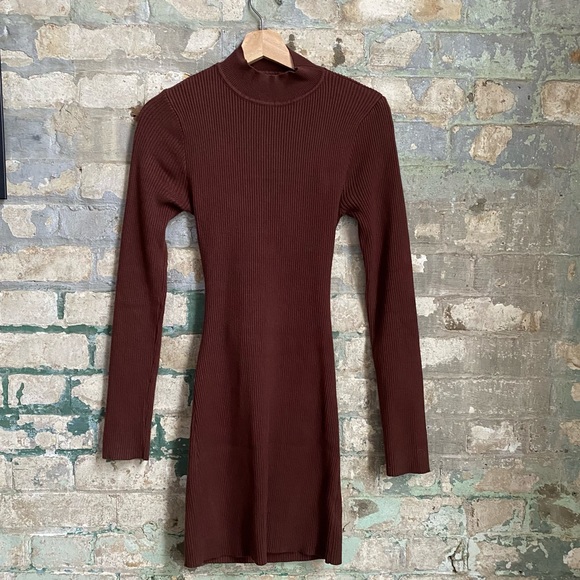 Brown Knit Open Back Long Sleeve Mini Dress SzS - Picture 6 of 6